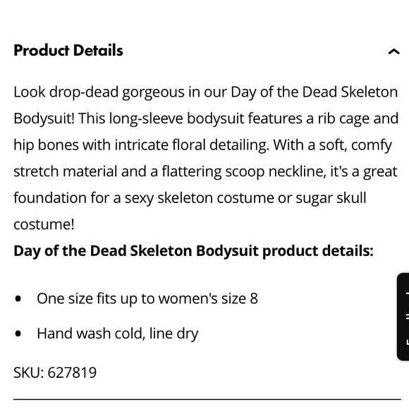 DAY OF THE DEAD BODYSUIT COSTUME SIZE SMALL/MEDIUM 🌟NWT🌟 - Picture 7 of 9